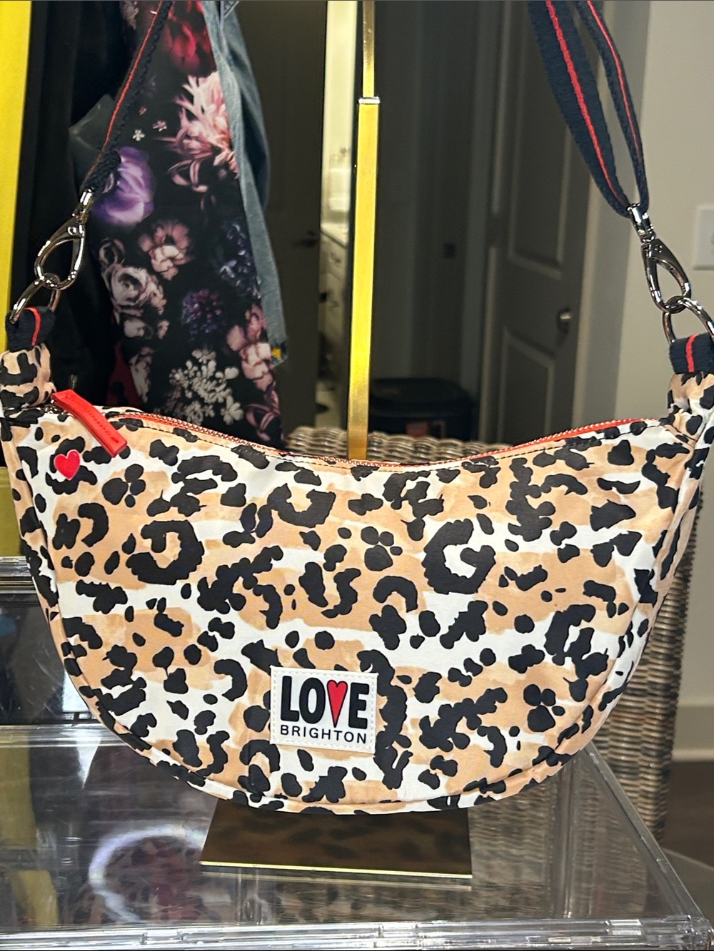 Brighton Leopard Crescent Mini Bag in Tan, Black & White 12.5”x 3.5”x 6.5” NWOT